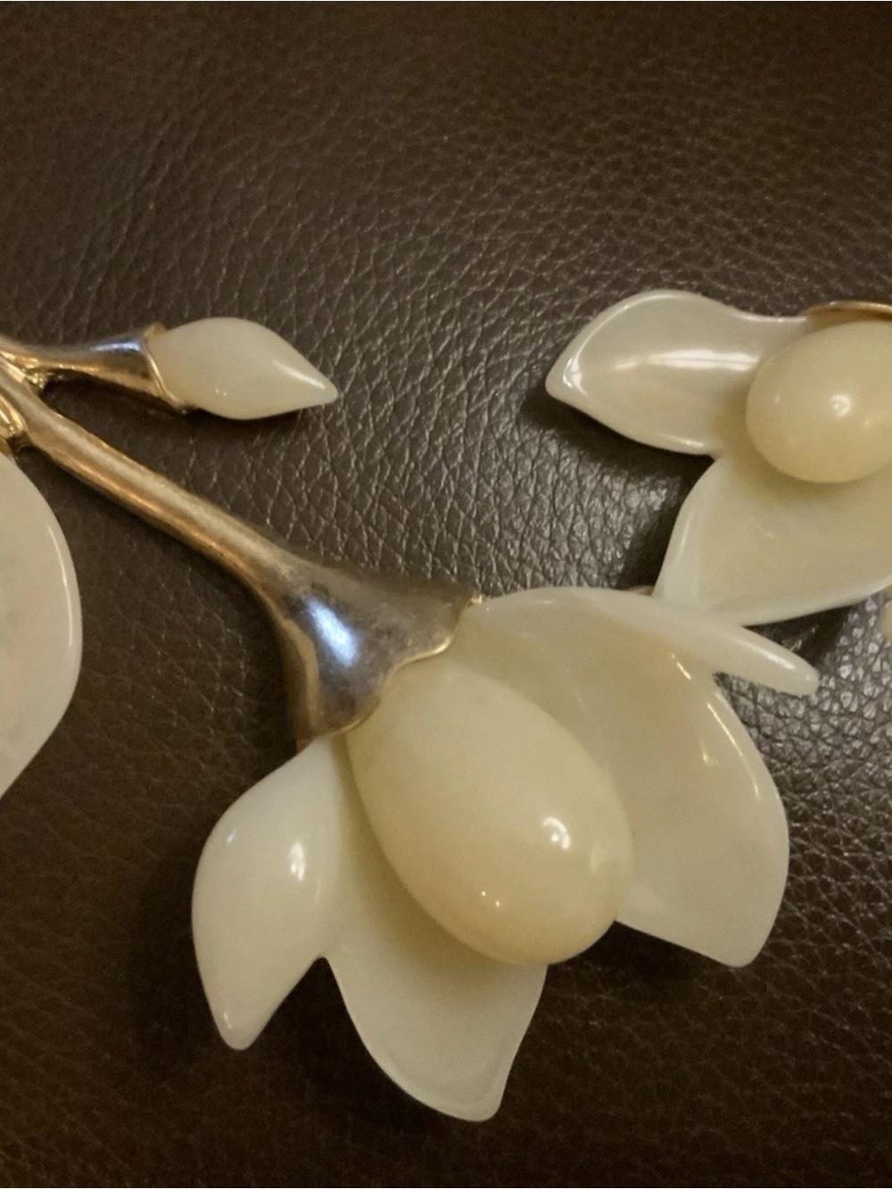 Art Nouveau Artisanal Flower Necklace Museum Magnolia Floral Jade Gold Botanical - Picture 6 of 8
